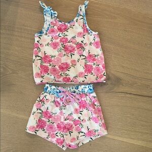 Floral Pink and White Tank Top and Shorts Set SWEETHONEY SZ 5 sweet honey